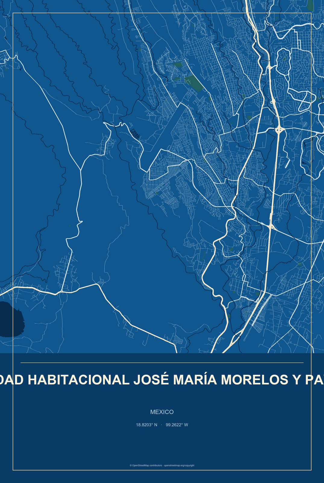 Unidad Habitacional José María Morelos y Pavón, Mexico City Map Aluminum Sign in Harbor Cobalt style