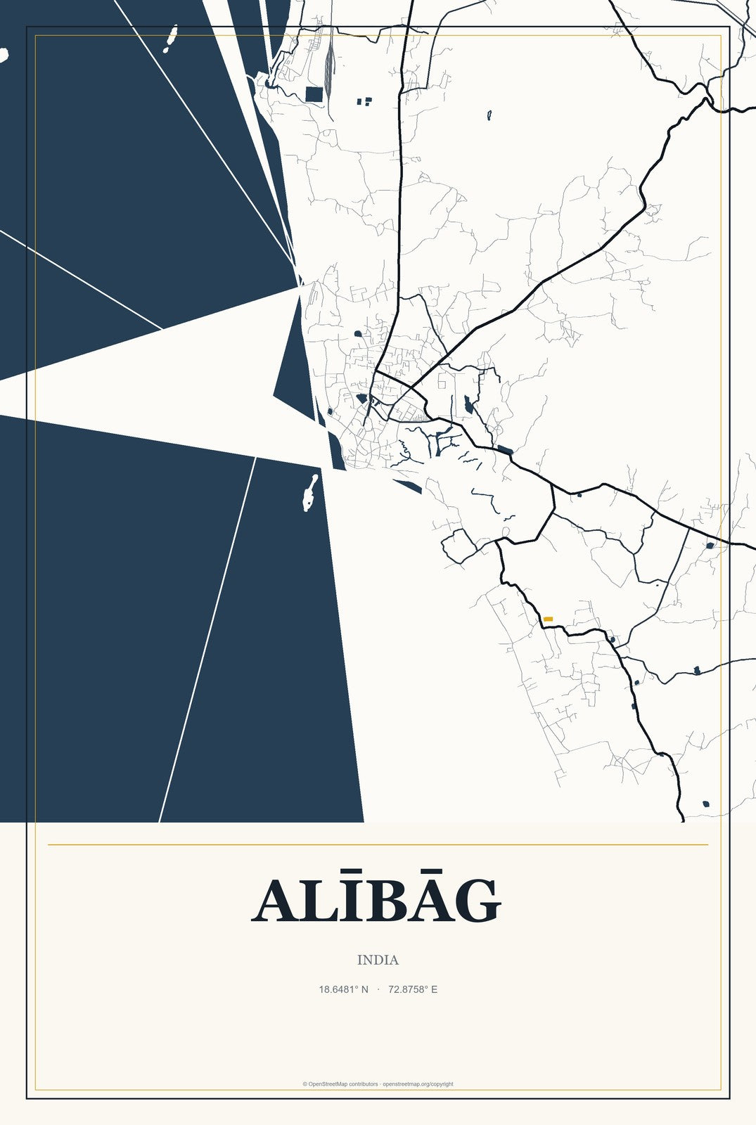 Alībāg, India City Map Aluminum Sign in Citrine Modern style