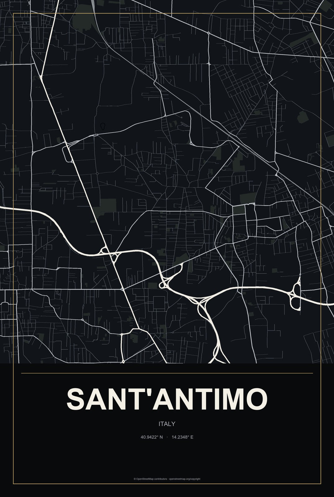 Sant'Antimo, Italy City Map Aluminum Sign in Metropolitan Noir style