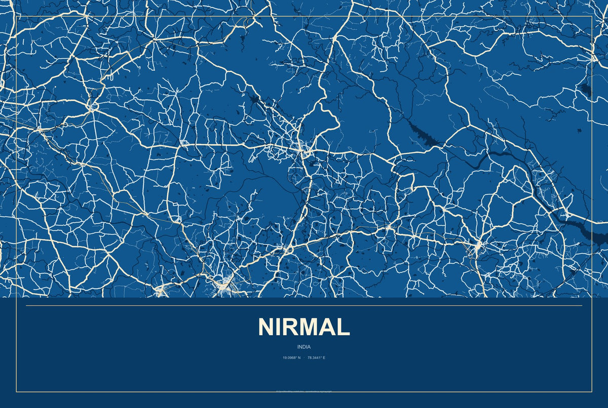 Nirmal, India City Map Aluminum Sign in Harbor Cobalt style