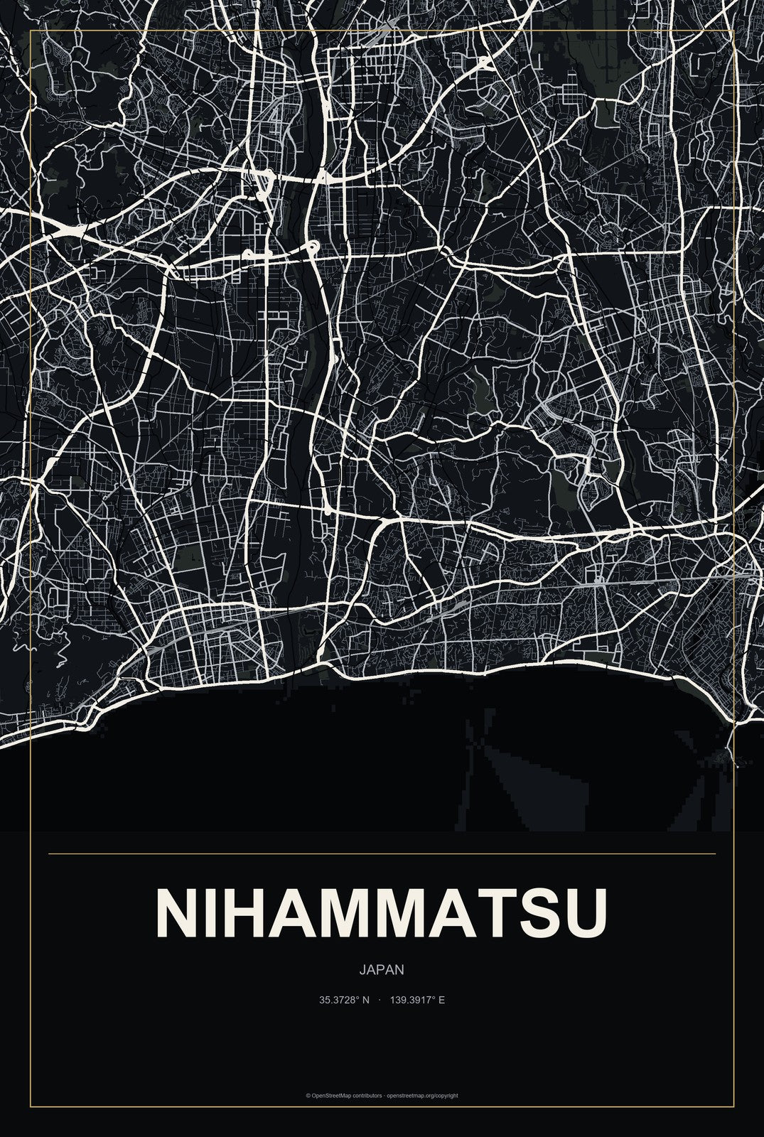 Nihammatsu, Japan City Map Aluminum Sign in Metropolitan Noir style