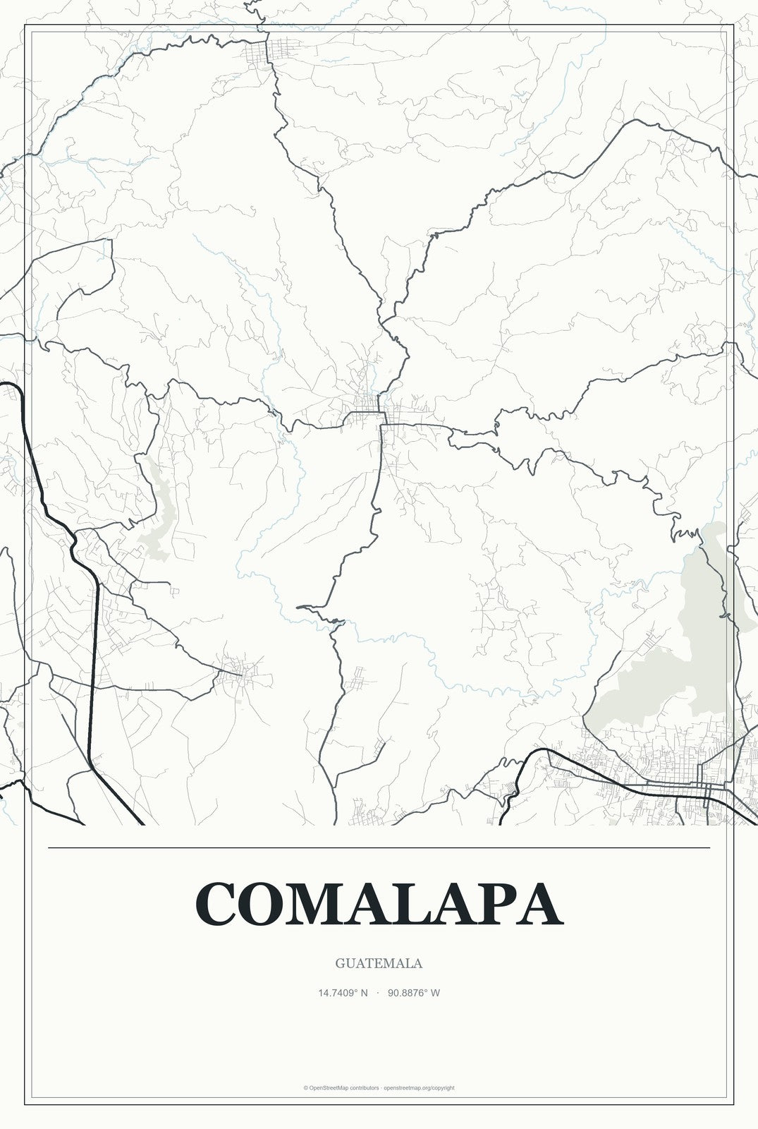 Comalapa, Guatemala City Map Aluminum Sign in Gallery Air style