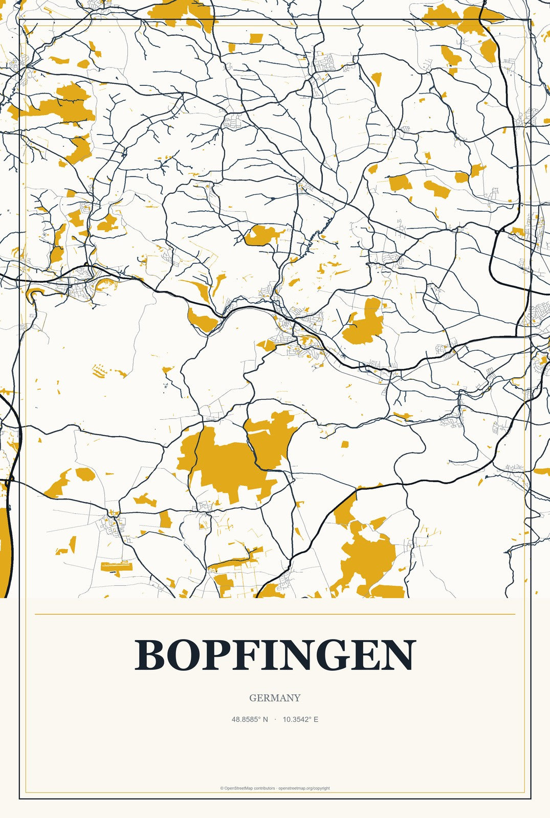 Bopfingen, Germany City Map Aluminum Sign in Citrine Modern style