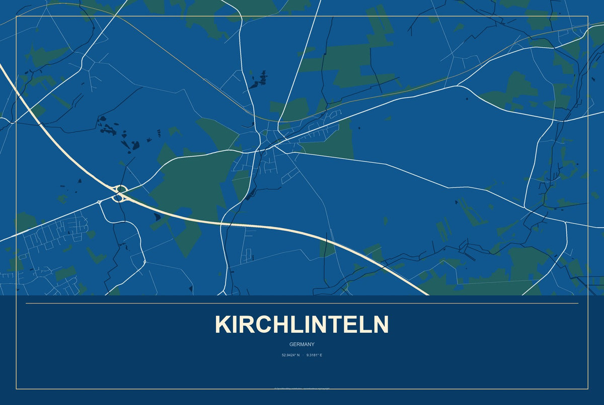 Kirchlinteln, Germany City Map Aluminum Sign in Harbor Cobalt style