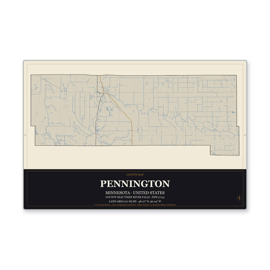 Pennington County, Minnesota Map Aluminum Sign in Museum Plaque style