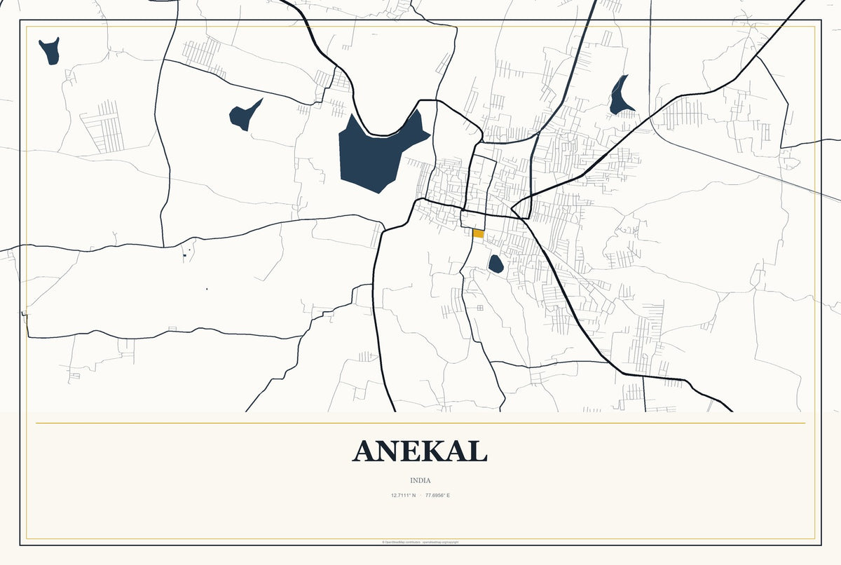 Anekal, India City Map Aluminum Sign in Citrine Modern style