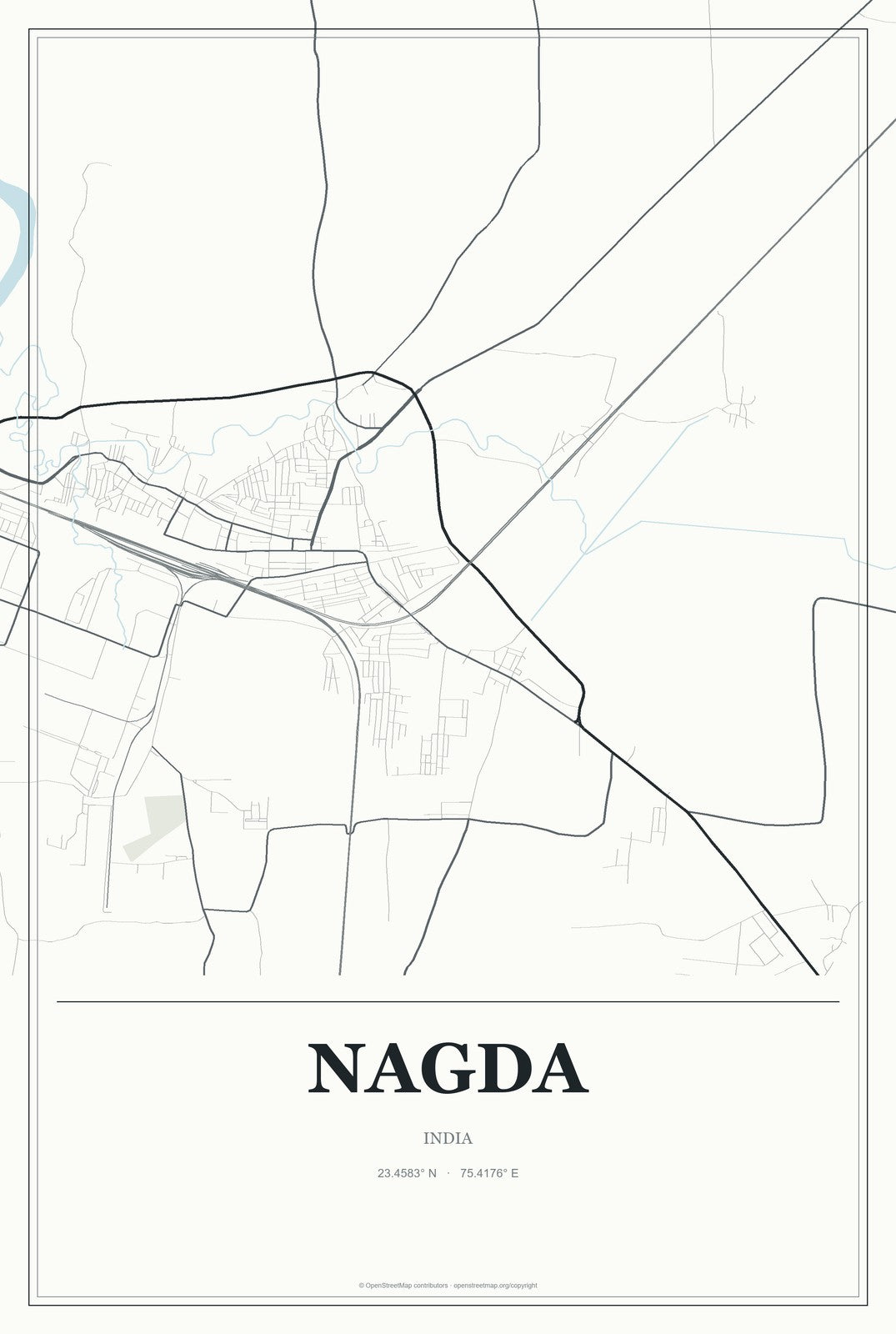 Nagda, India City Map Aluminum Sign in Gallery Air style
