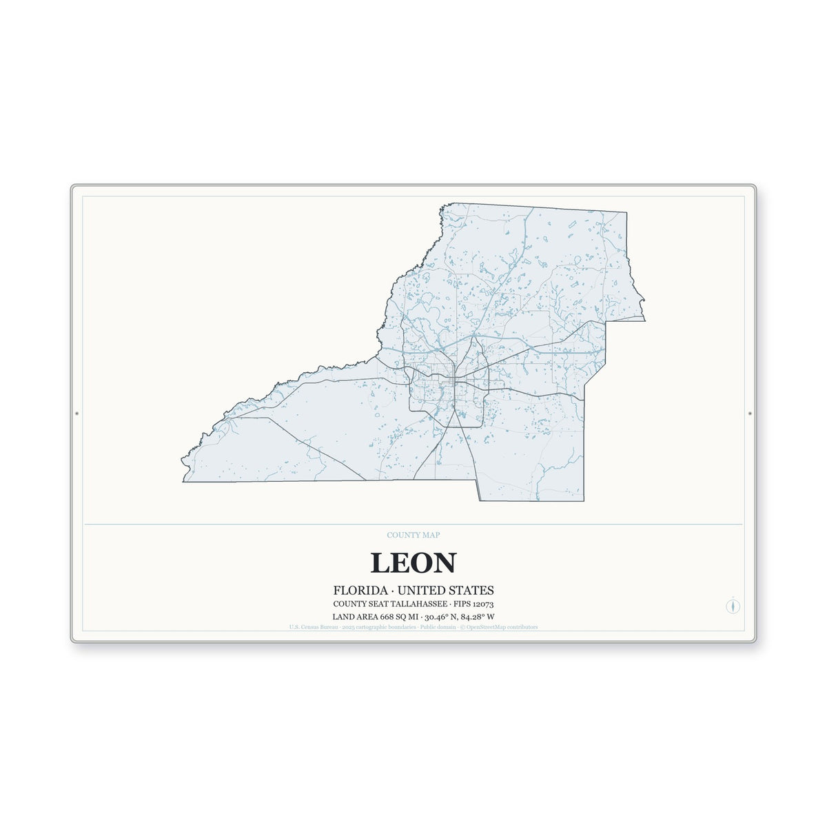 Leon County, Florida Map Aluminum Sign in Gallery Air style