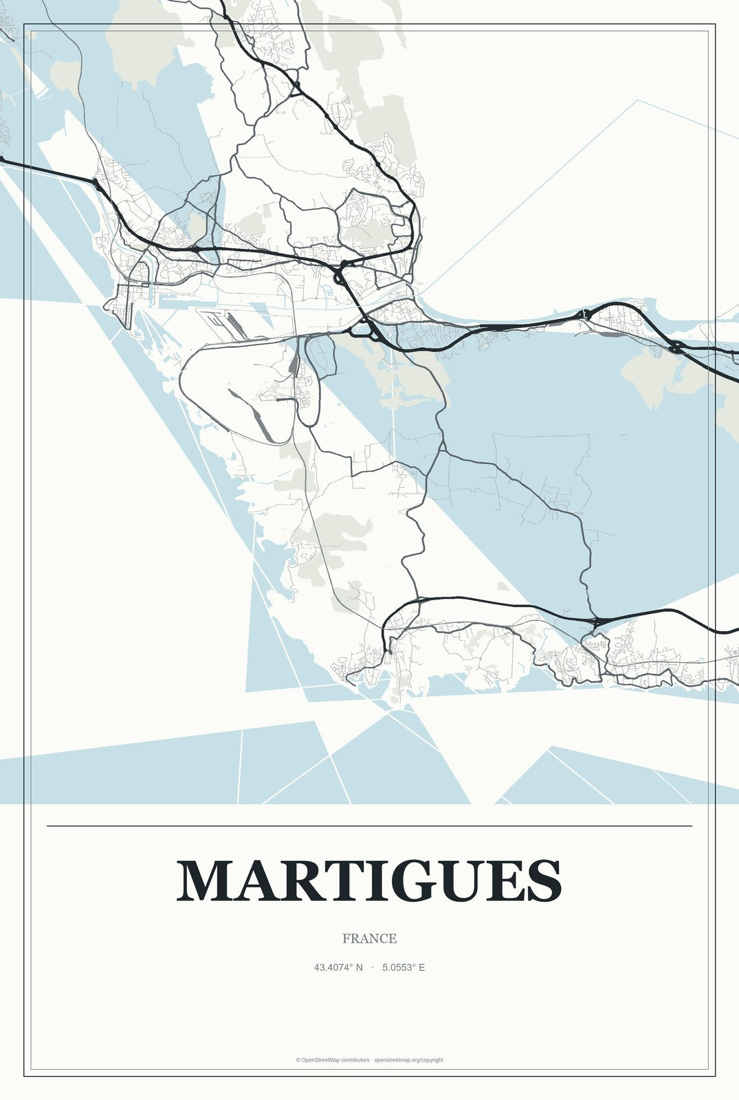 Martigues, France City Map Aluminum Sign in Gallery Air style