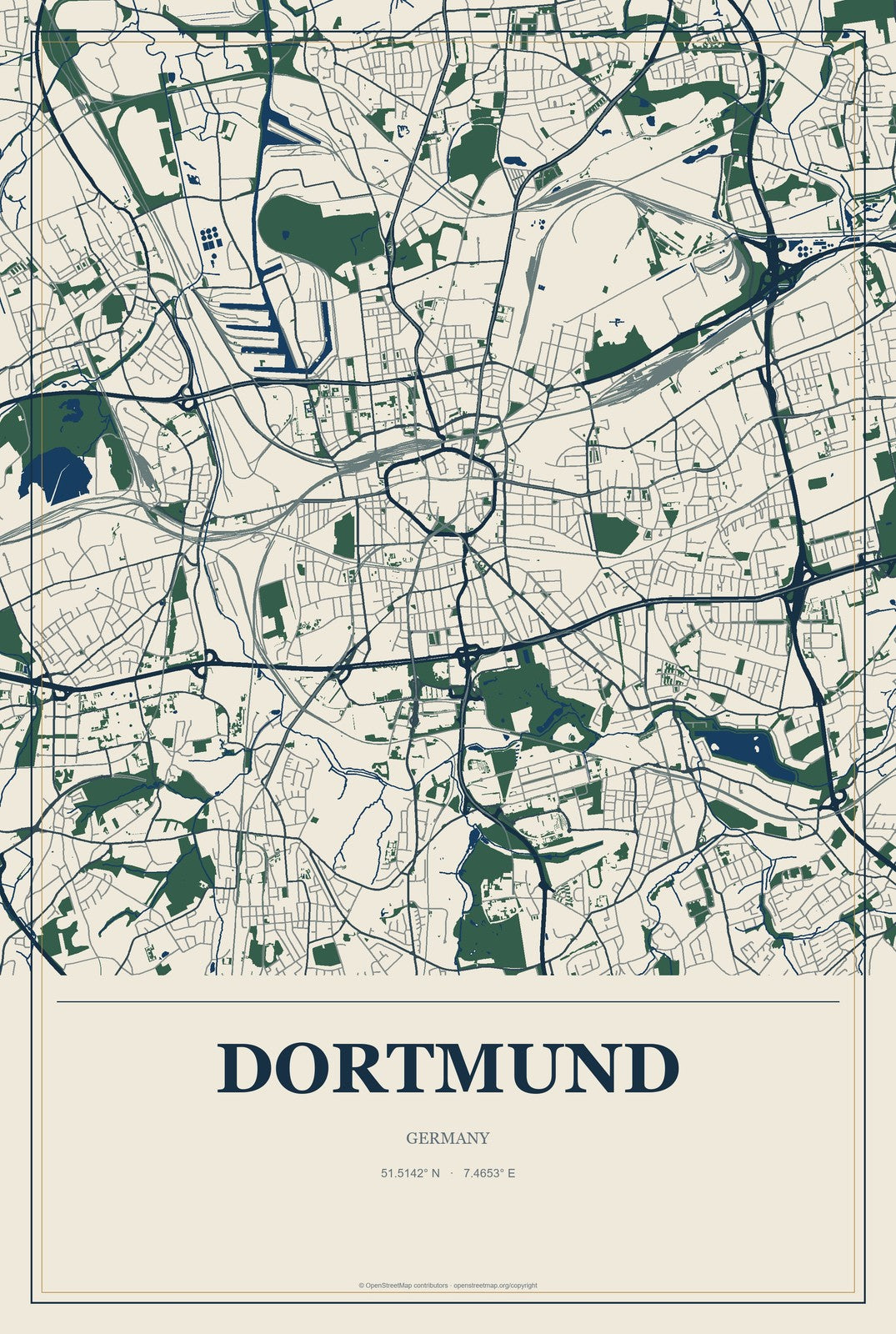 Dortmund, Germany City Map Aluminum Sign in Coastal Cutout style