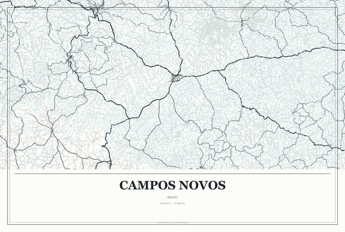 Campos Novos, Brazil City Map Aluminum Sign in Gallery Air style
