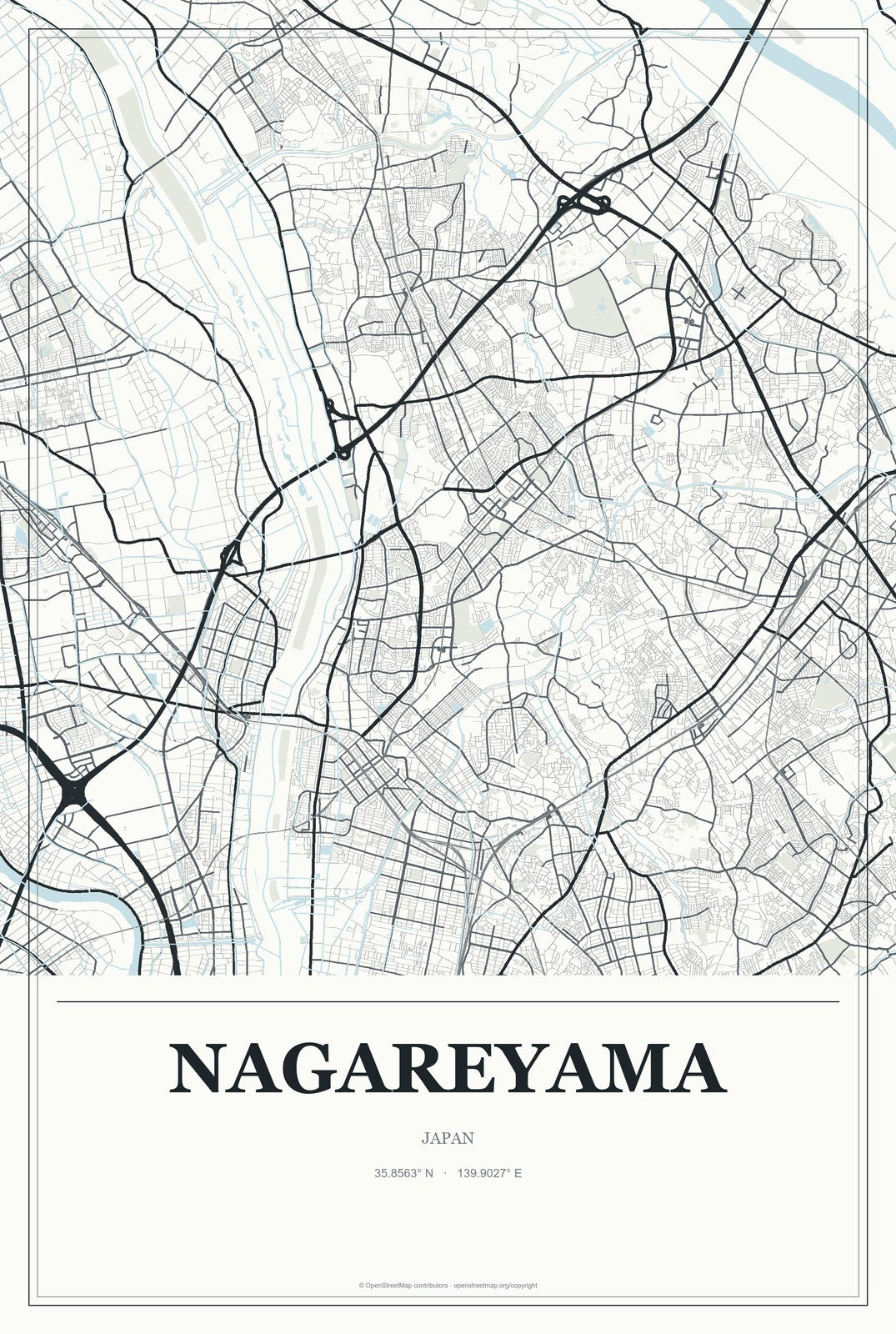 Nagareyama, Japan City Map Aluminum Sign in Gallery Air style