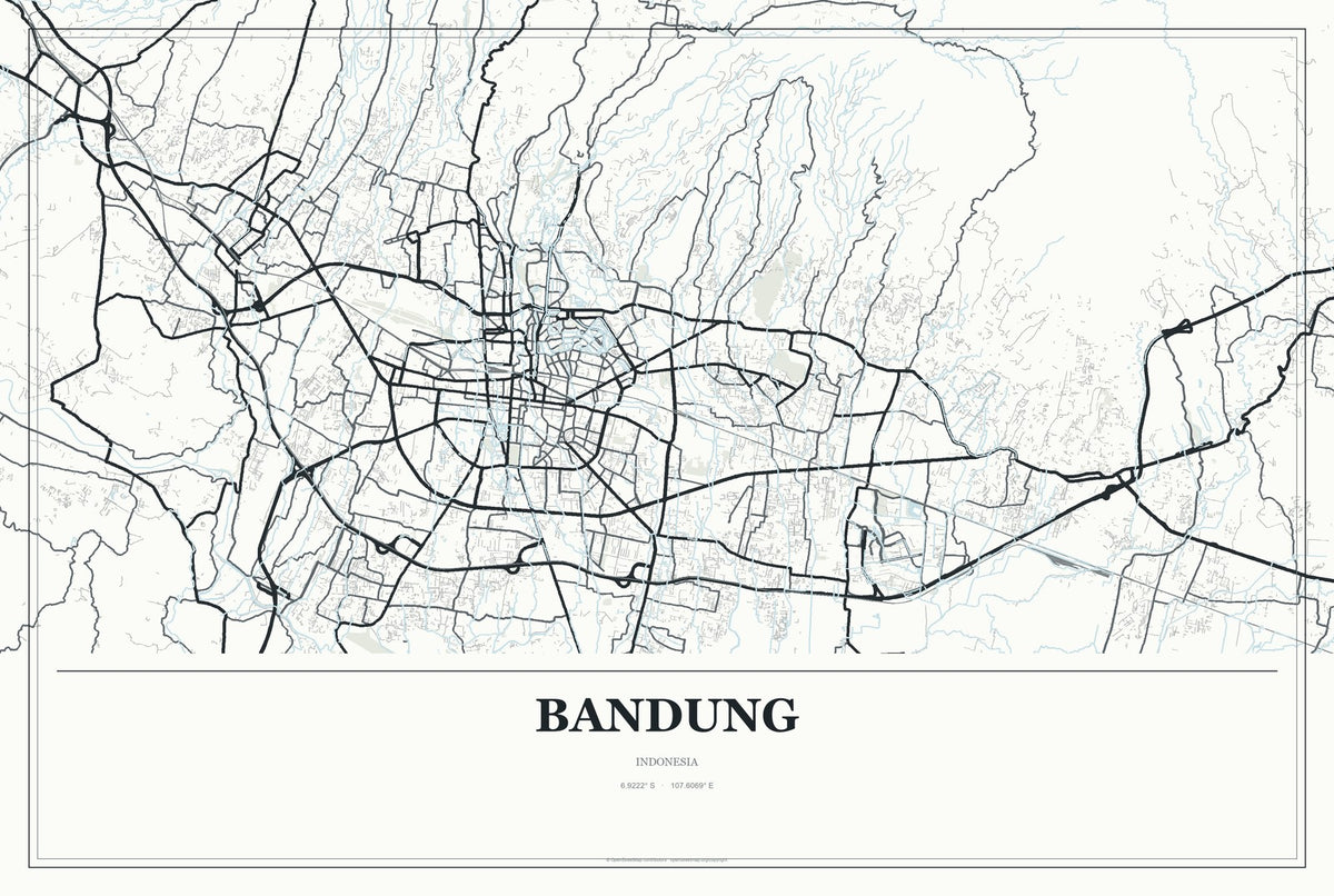 Bandung, Indonesia City Map Aluminum Sign in Gallery Air style