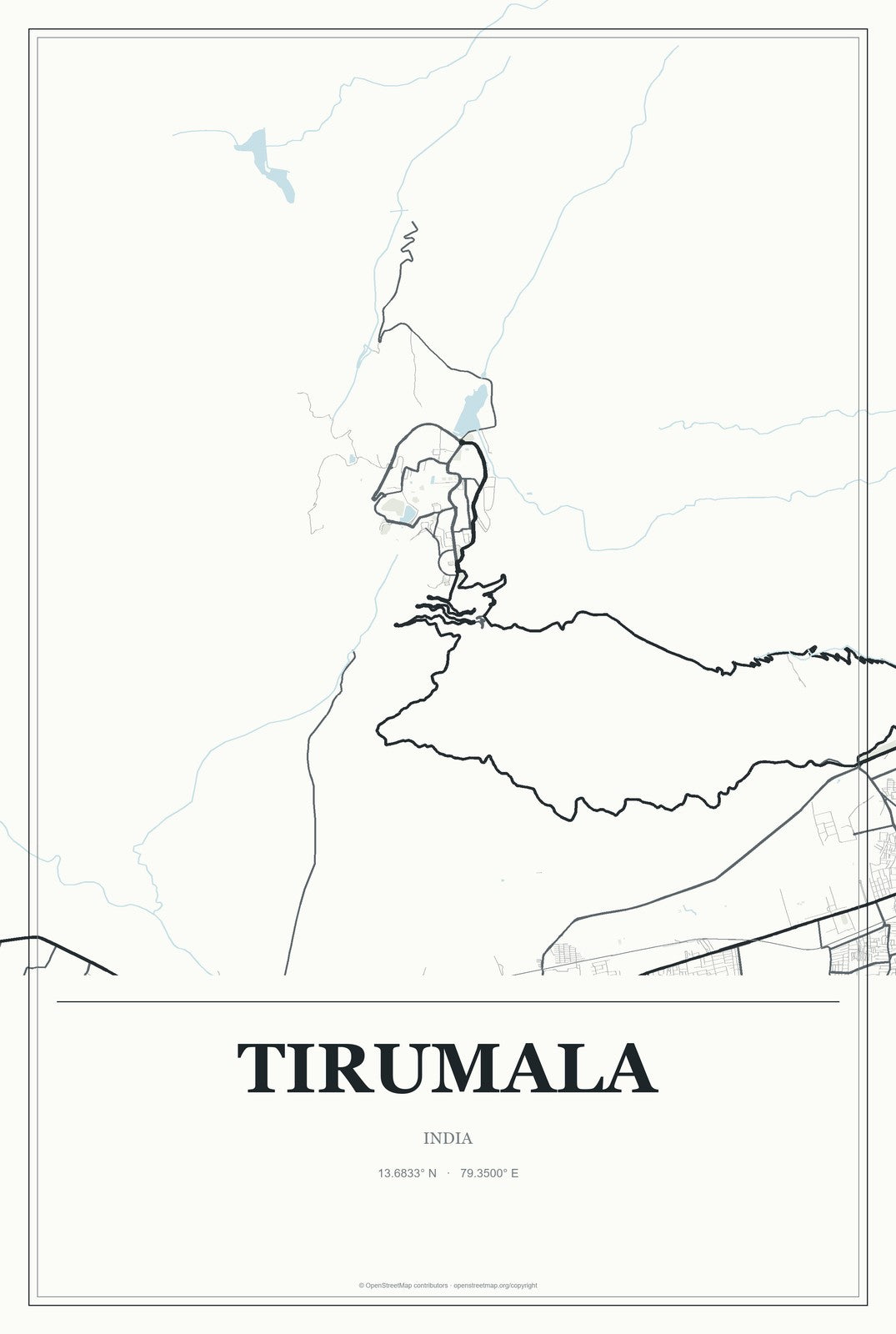 Tirumala, India City Map Aluminum Sign in Gallery Air style