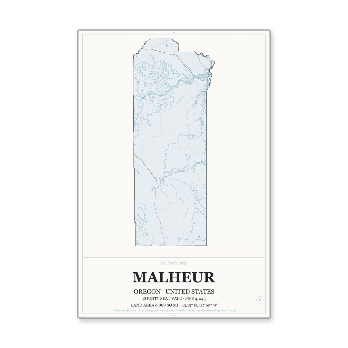 Malheur County, Oregon Map Aluminum Sign in Gallery Air style
