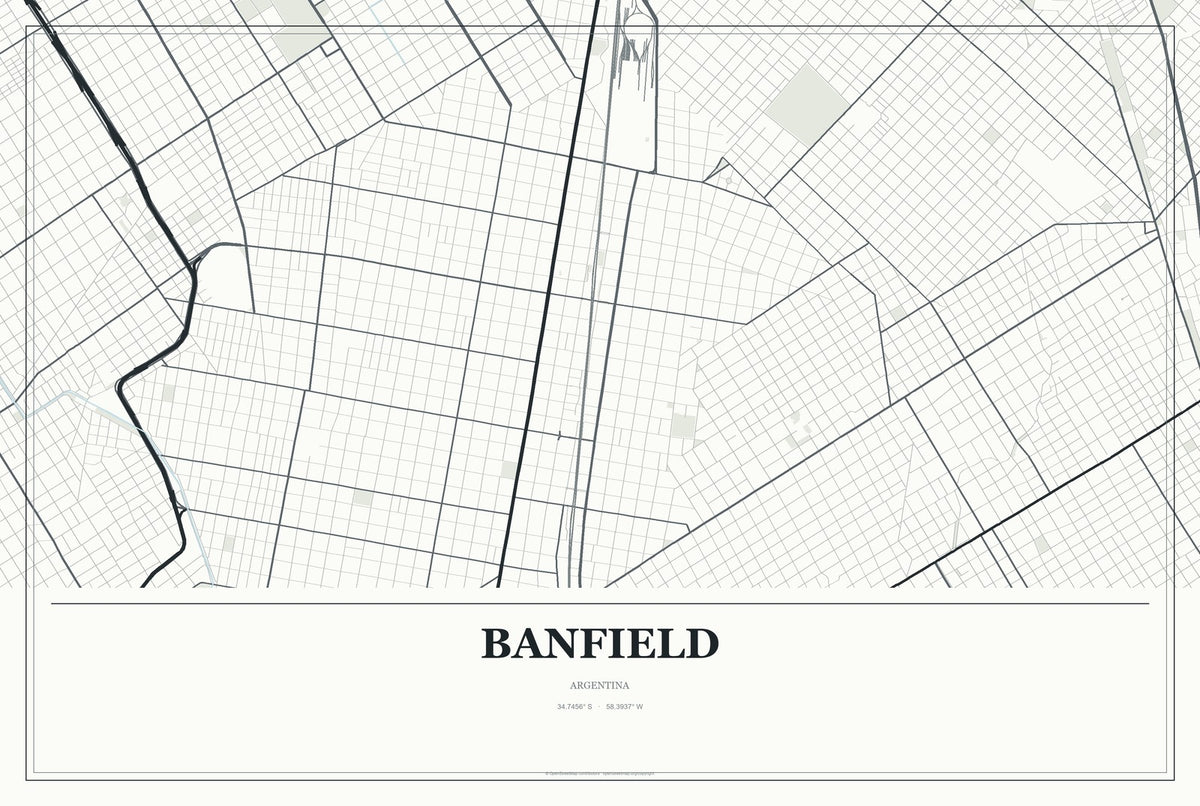 Banfield, Argentina City Map Aluminum Sign in Gallery Air style