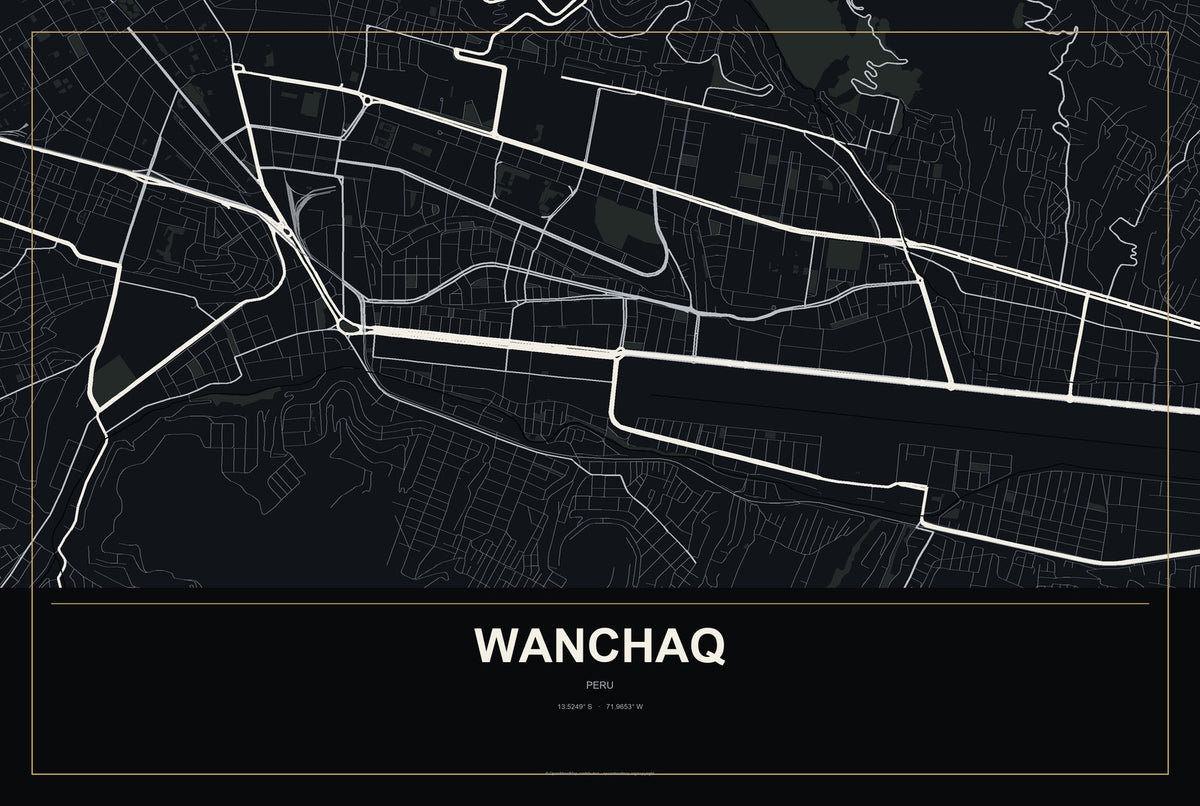 Wanchaq, Peru City Map Aluminum Sign in Metropolitan Noir style