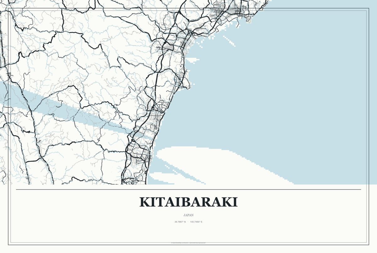 Kitaibaraki, Japan City Map Aluminum Sign in Gallery Air style