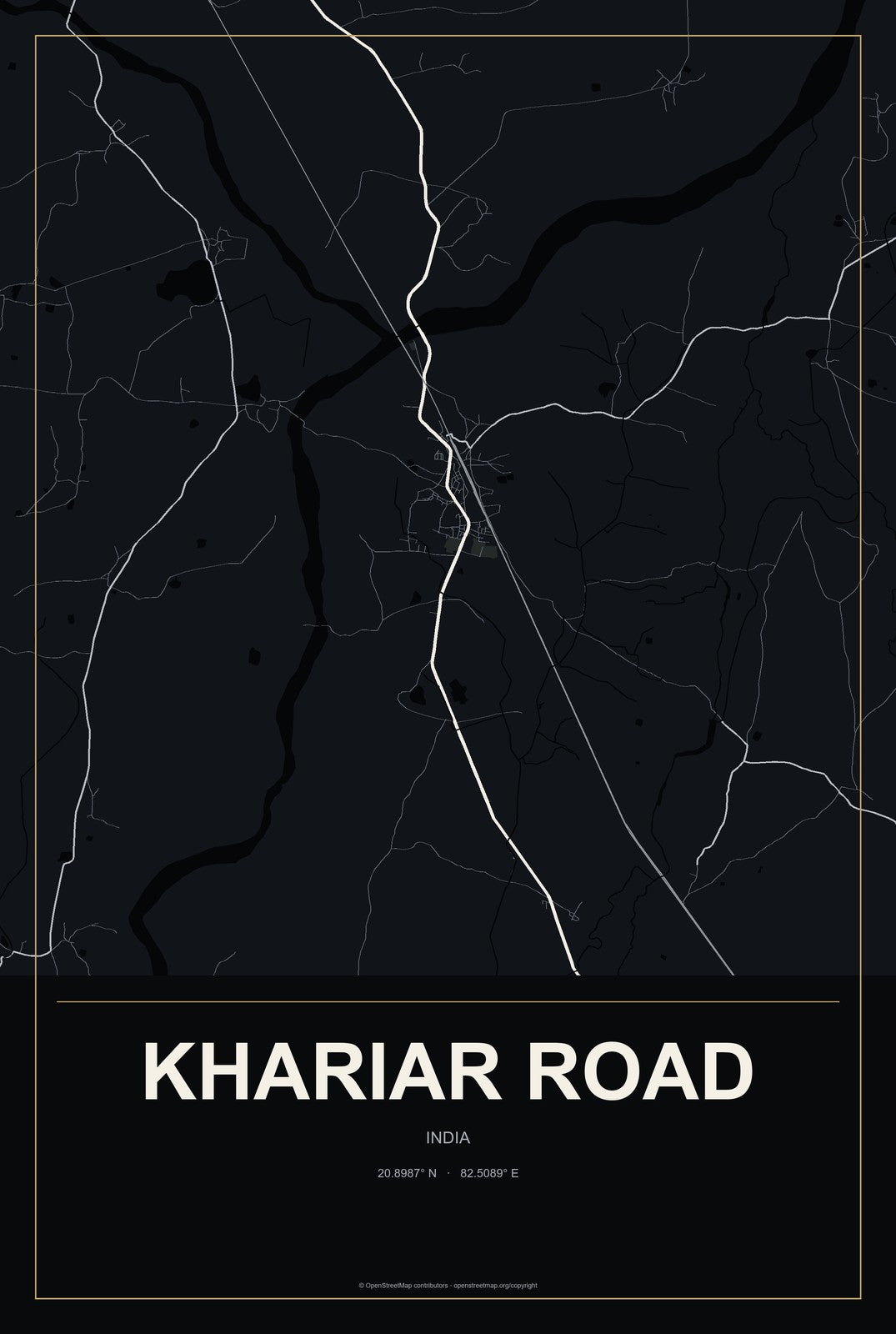 Khariar Road, India City Map Aluminum Sign in Metropolitan Noir style