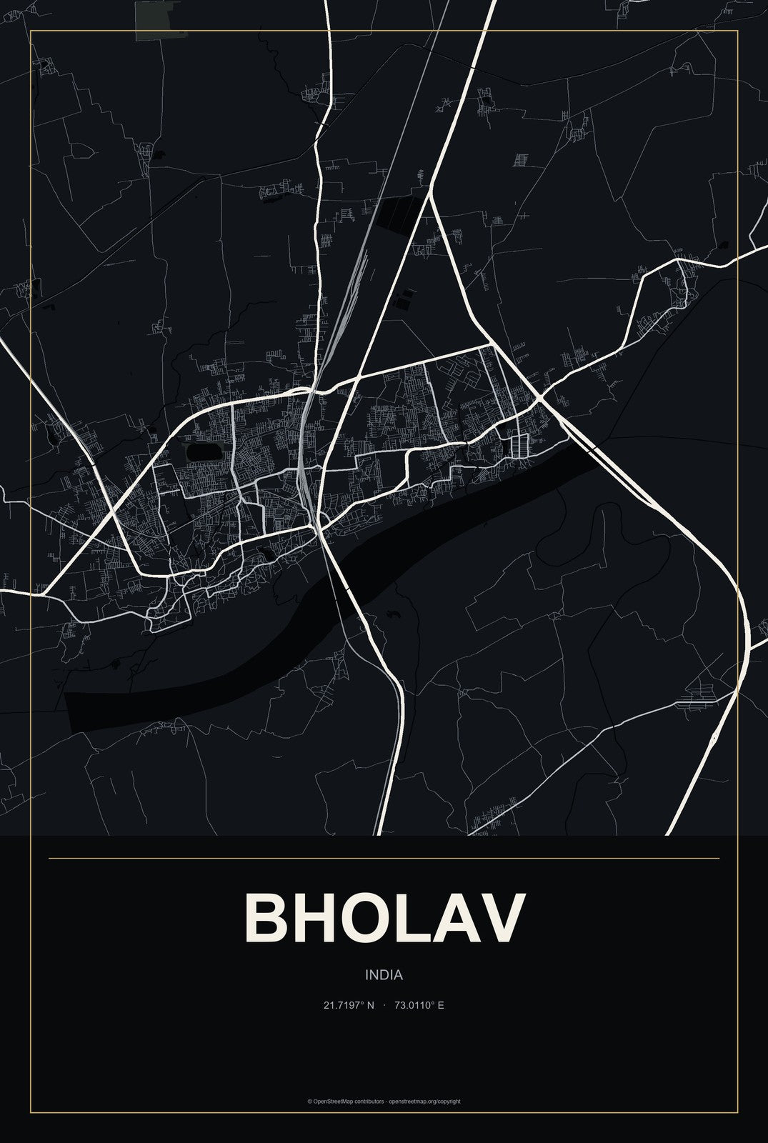 Bholav, India City Map Aluminum Sign in Metropolitan Noir style