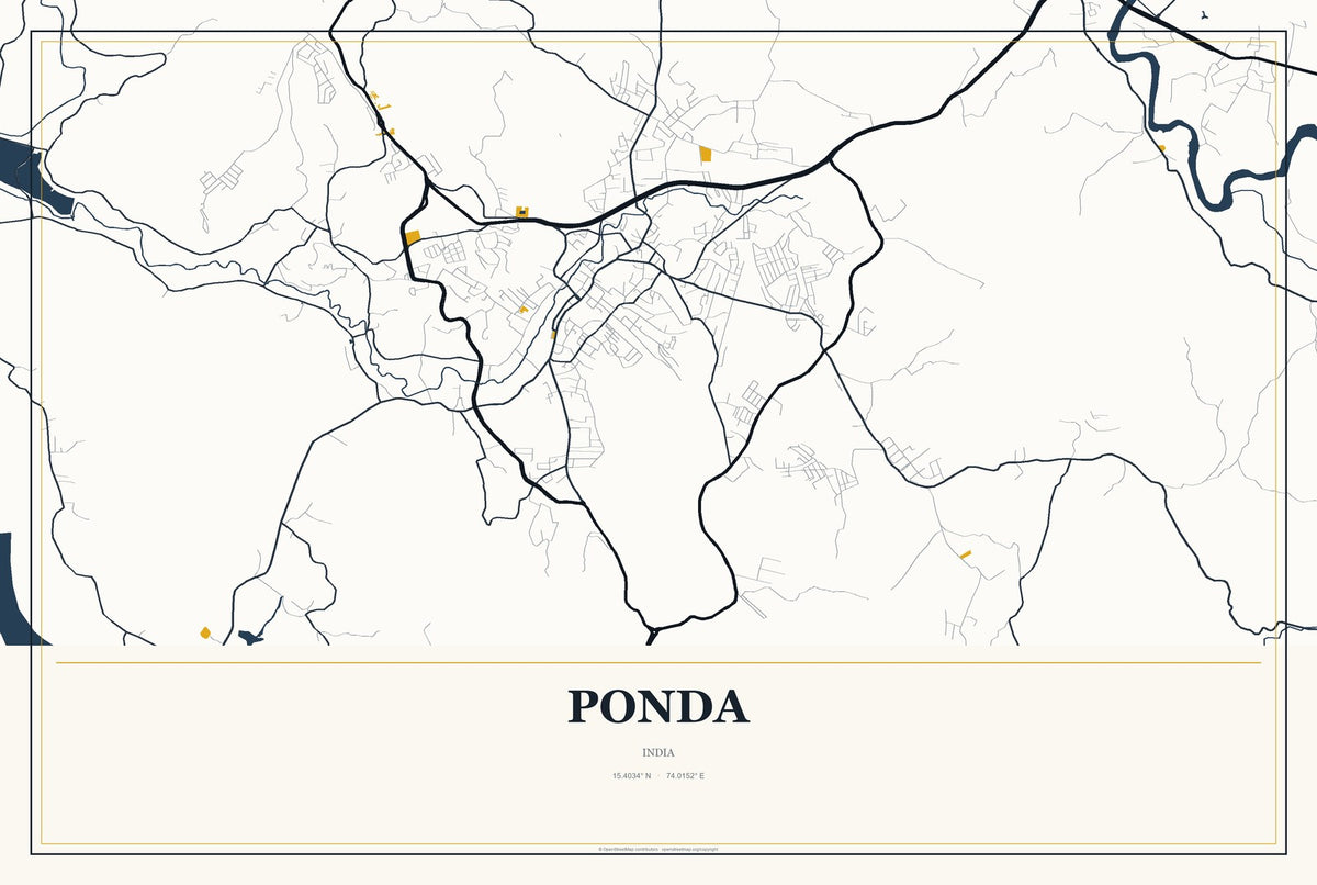 Ponda, India City Map Aluminum Sign in Citrine Modern style