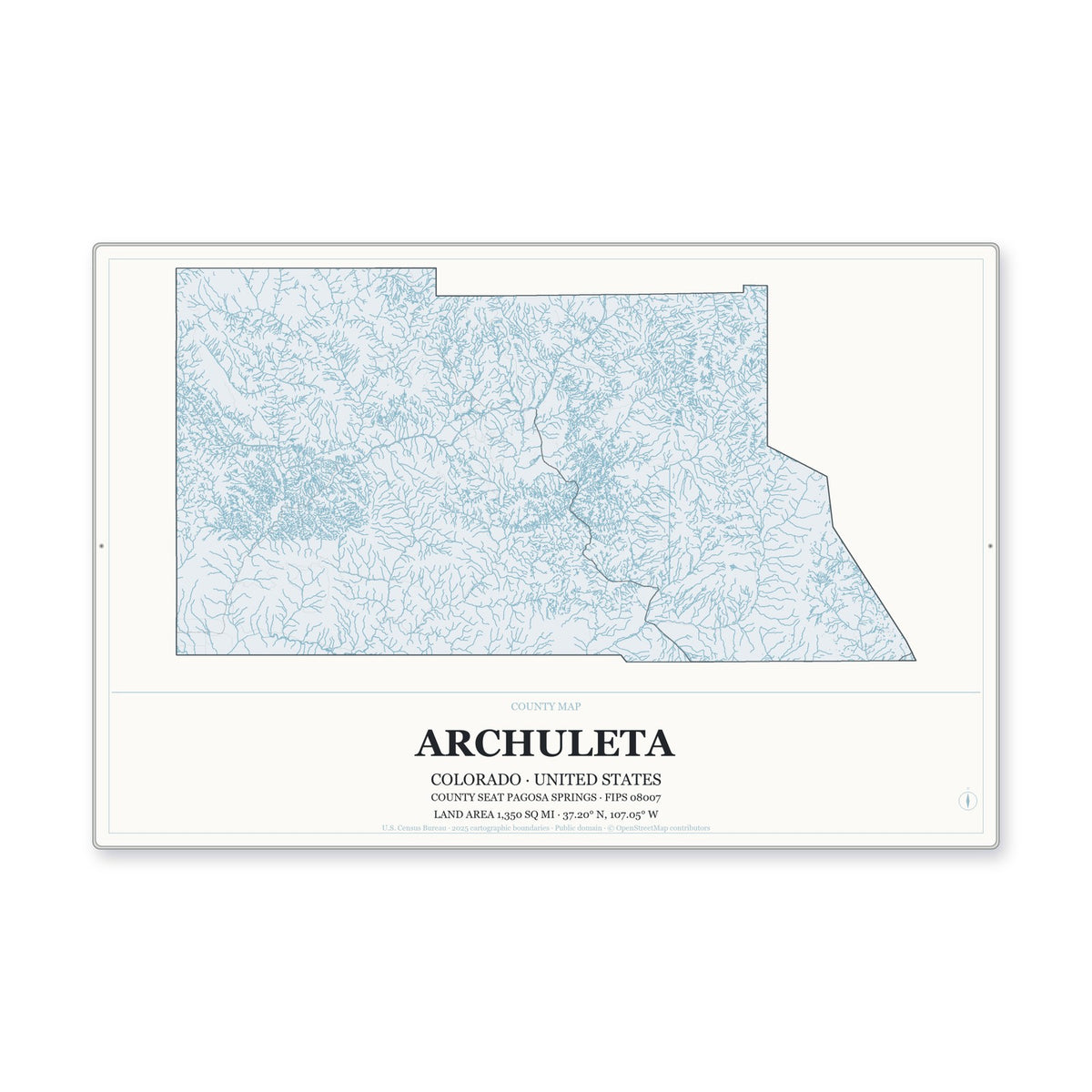 Archuleta County, Colorado Map Aluminum Sign in Gallery Air style