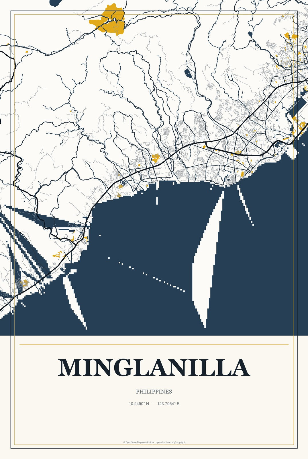 Minglanilla, Philippines City Map Aluminum Sign in Citrine Modern style