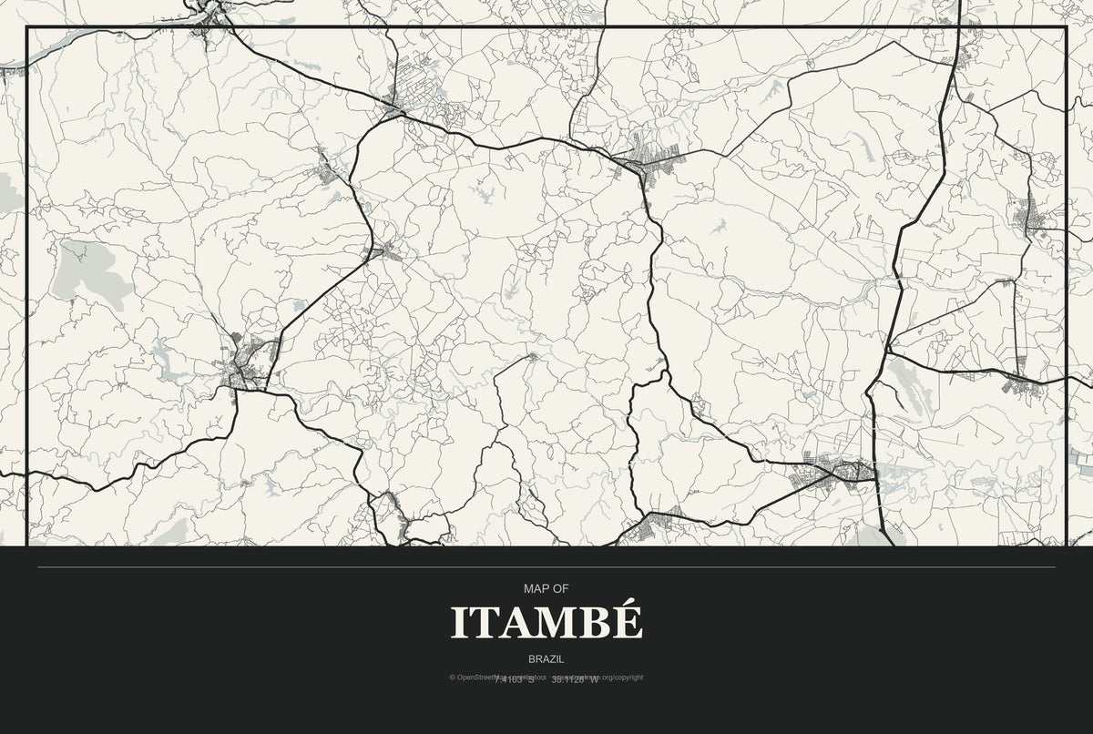 Itambé, Pernambuco, Brazil City Map Aluminum Sign in Museum Plaque style