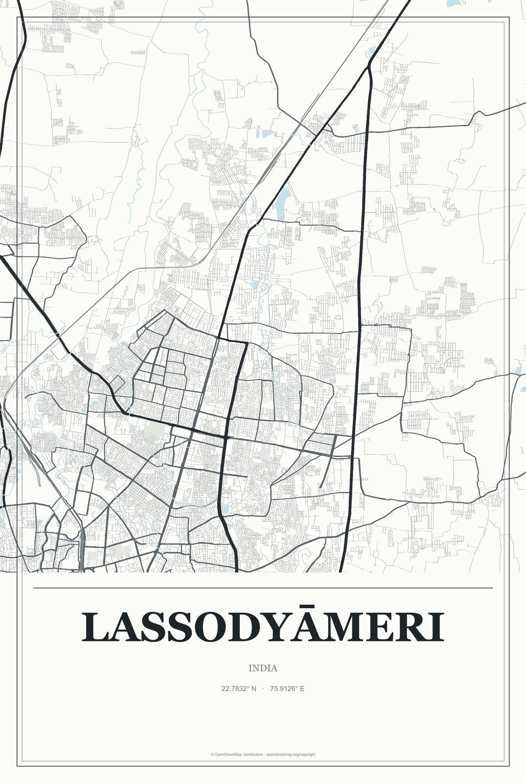 Lassodyāmeri, India City Map Aluminum Sign in Gallery Air style