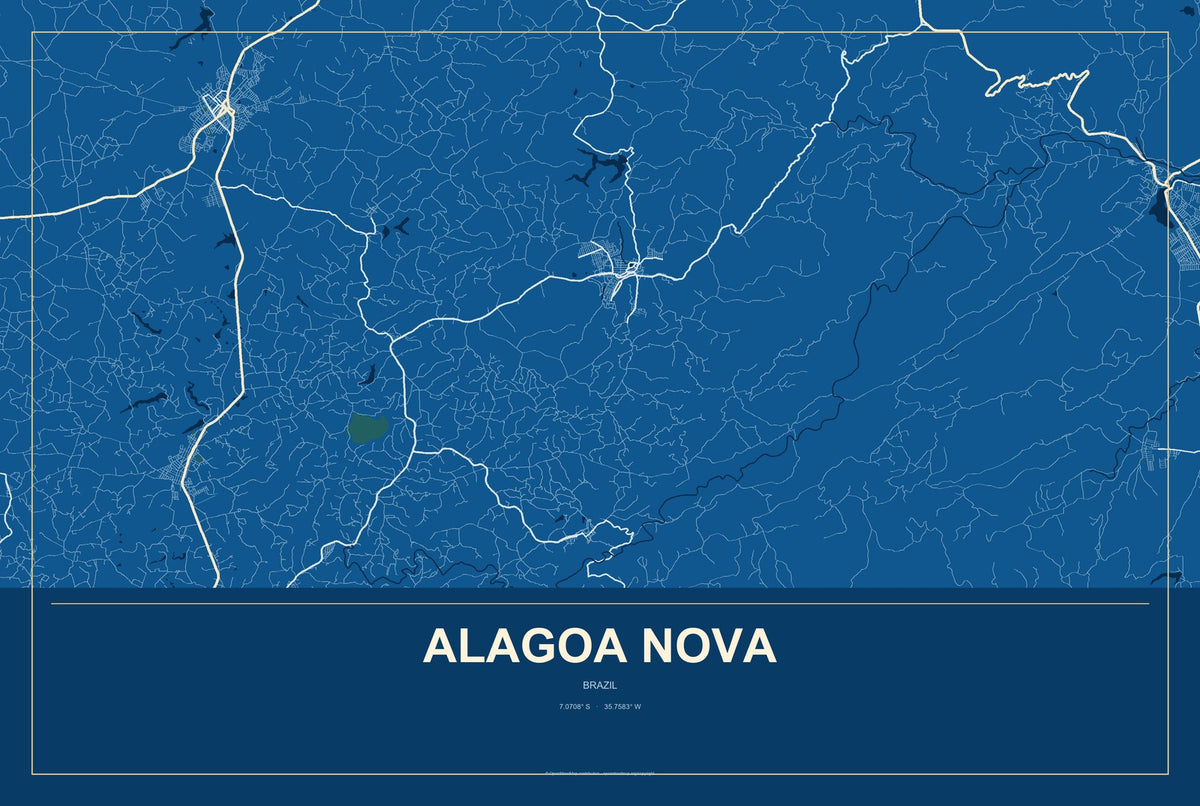 Alagoa Nova, Brazil City Map Aluminum Sign in Harbor Cobalt style