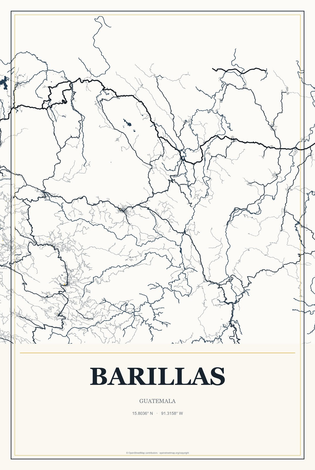 Barillas, Guatemala City Map Aluminum Sign in Citrine Modern style