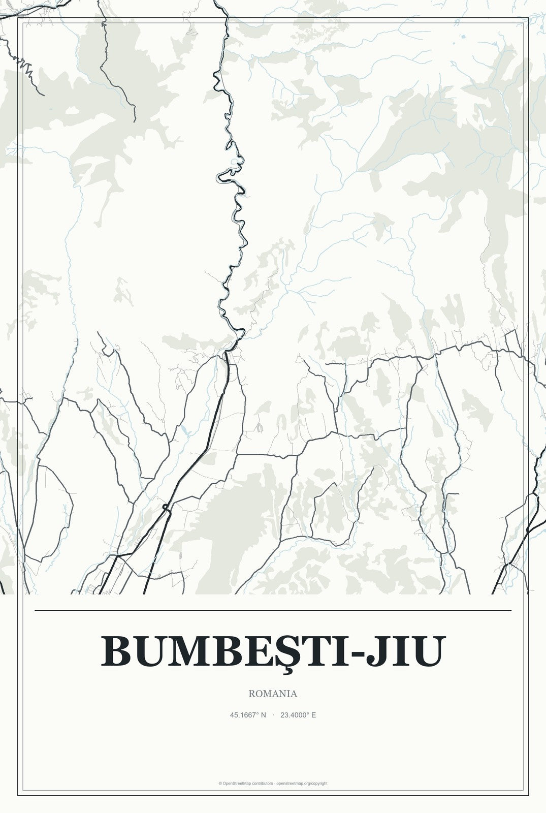 Bumbeşti-Jiu, Romania City Map Aluminum Sign in Gallery Air style