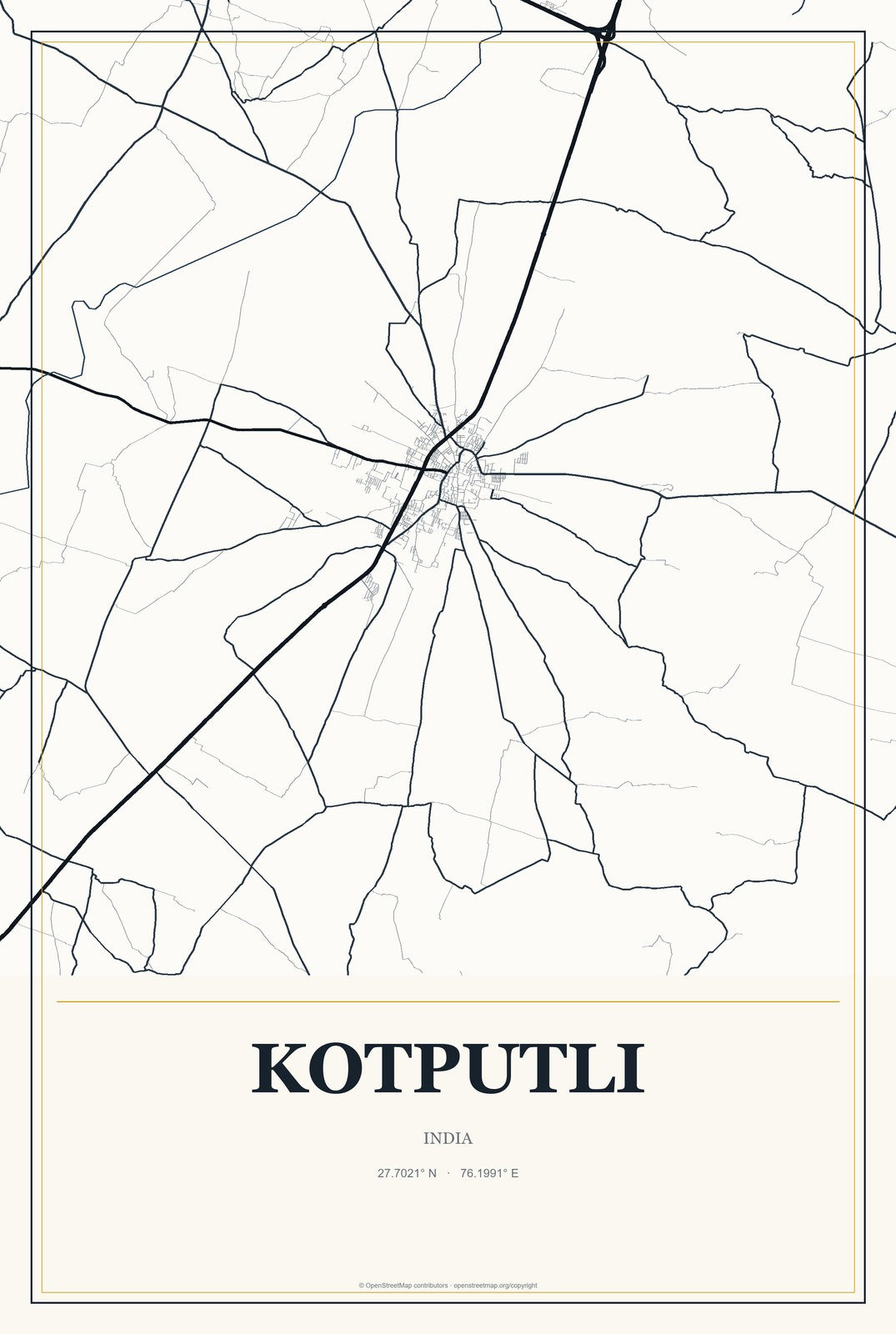 Kotputli, India City Map Aluminum Sign in Citrine Modern style