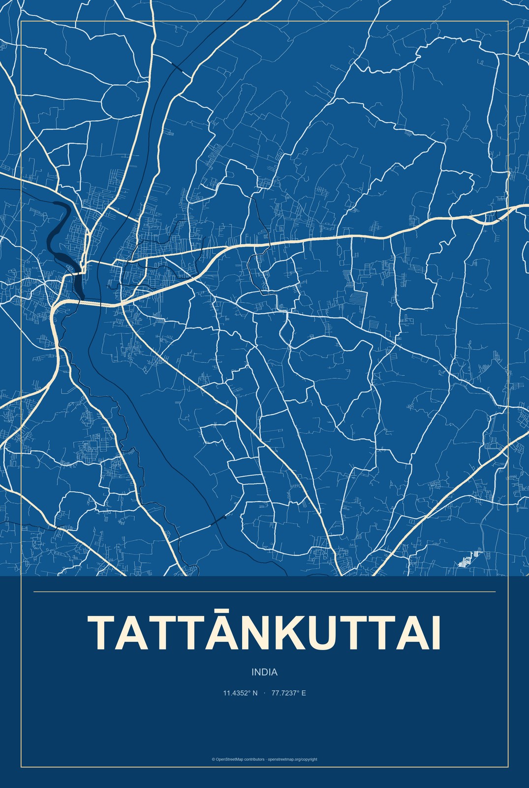 Tattānkuttai, India City Map Aluminum Sign in Harbor Cobalt style