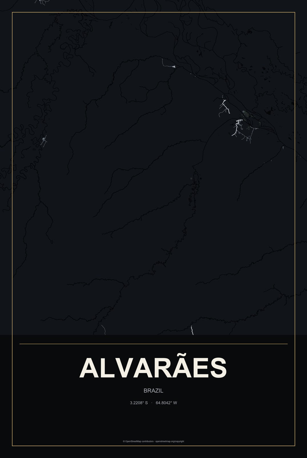 Alvarães, Brazil City Map Aluminum Sign in Metropolitan Noir style