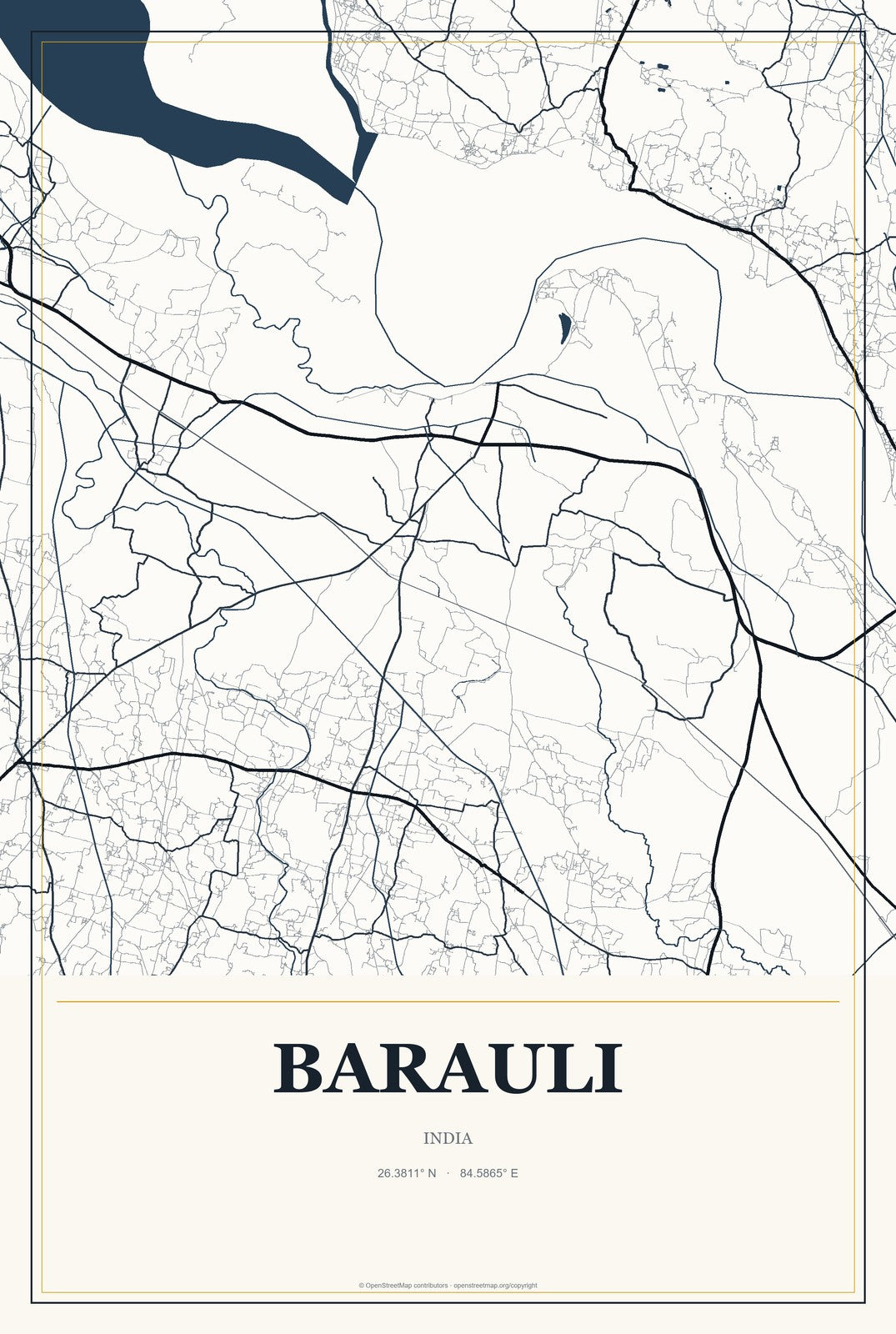 Barauli, India City Map Aluminum Sign in Citrine Modern style