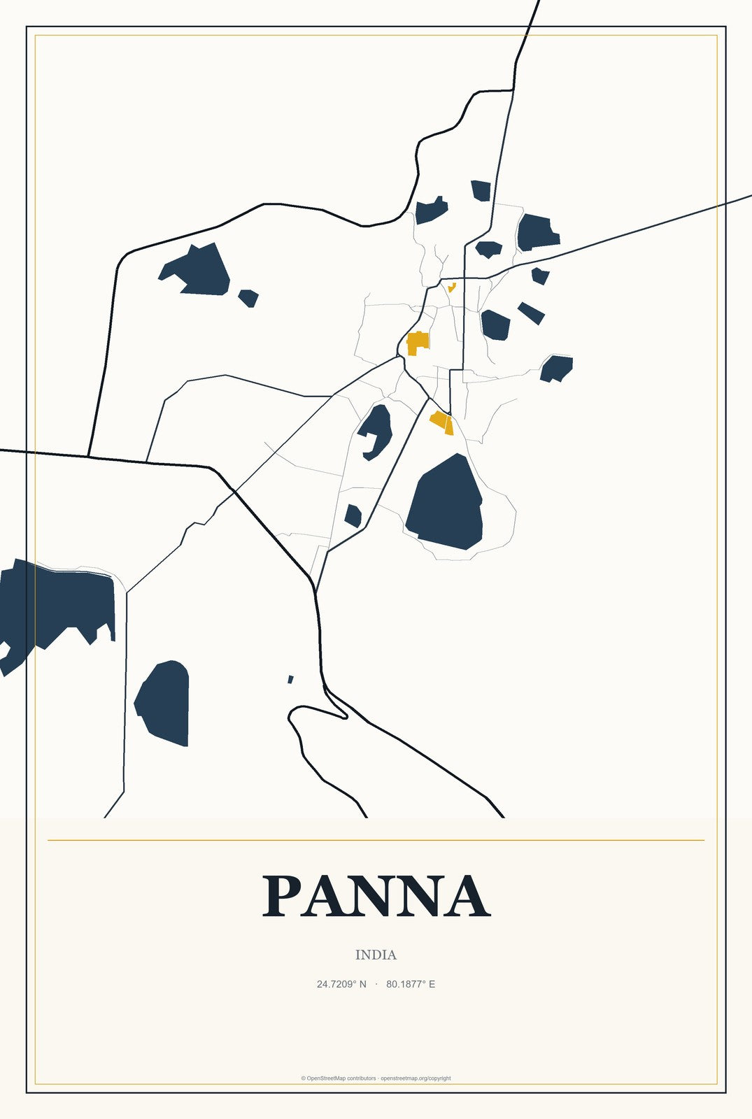 Panna, India City Map Aluminum Sign in Citrine Modern style