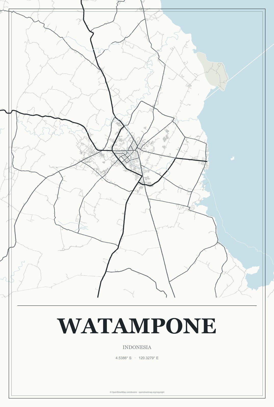 Watampone, Indonesia City Map Aluminum Sign in Gallery Air style