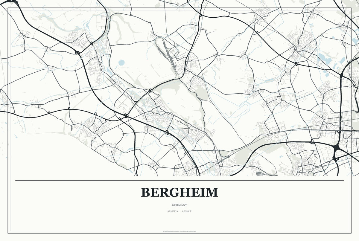 Bergheim, Germany City Map Aluminum Sign in Gallery Air style