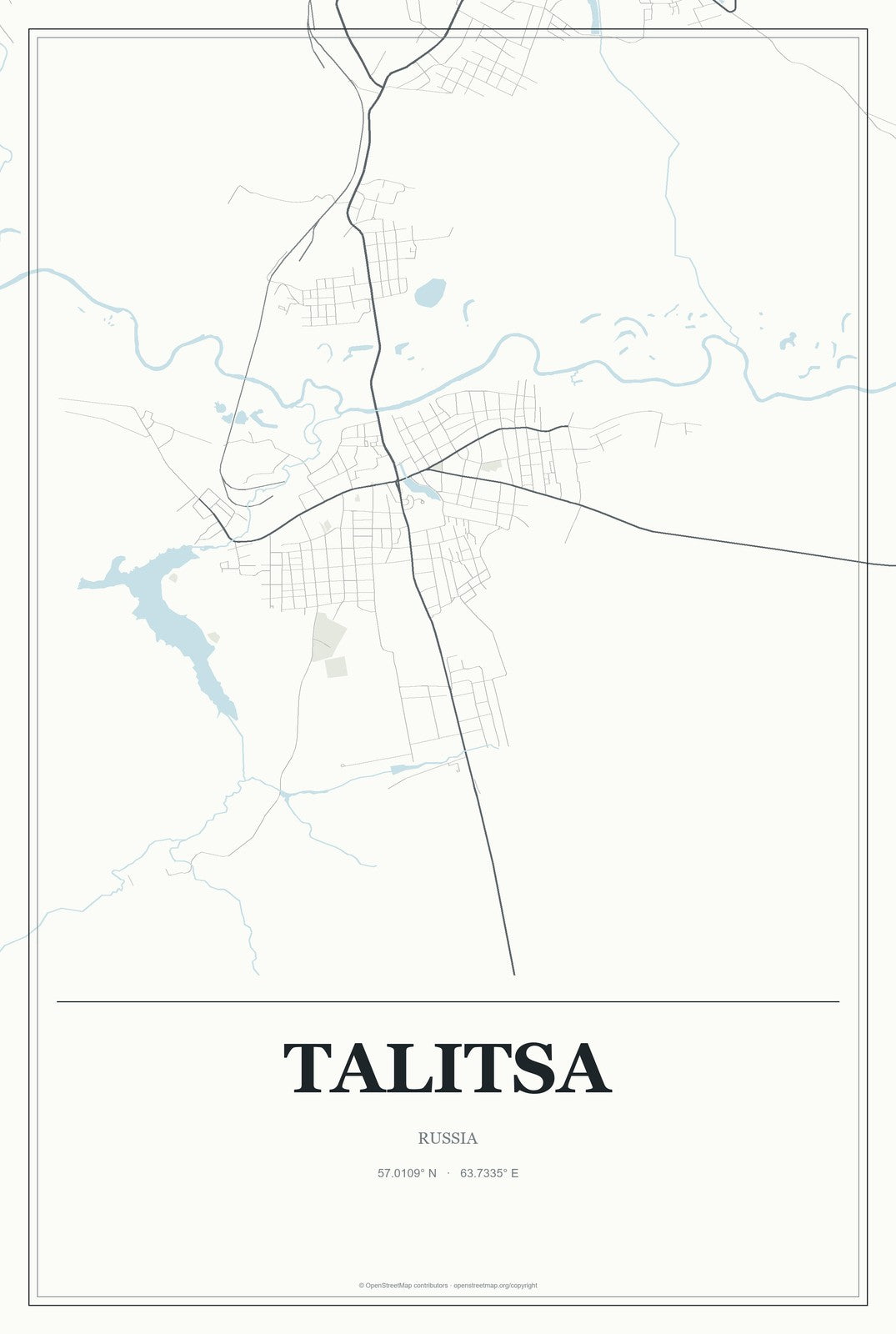 Talitsa, Russia City Map Aluminum Sign in Gallery Air style