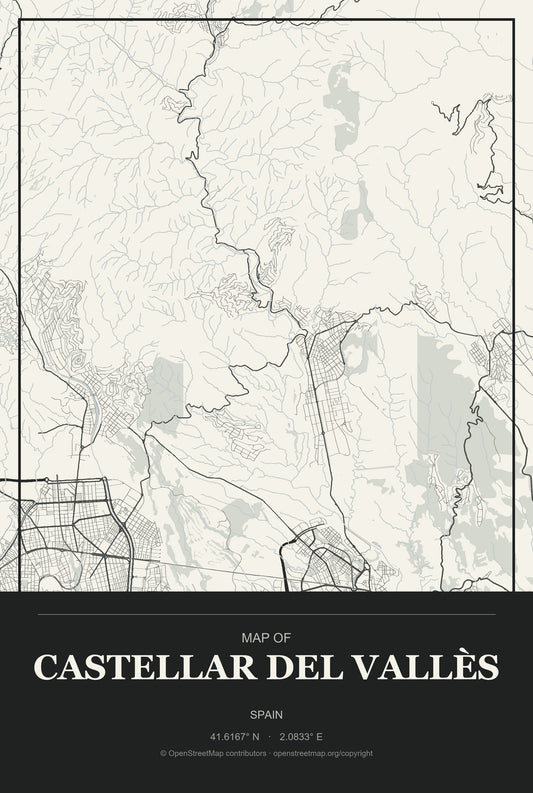 Castellar del Vallès, Spain City Map Aluminum Sign in Museum Plaque style
