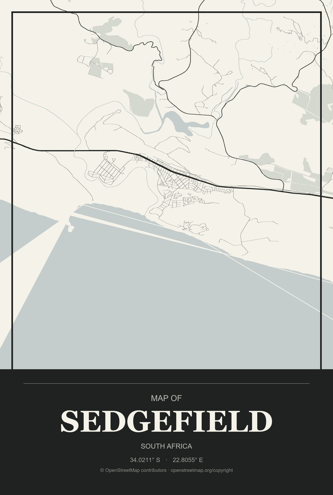 Sedgefield, South Africa City Map Aluminum Sign in Museum Plaque style