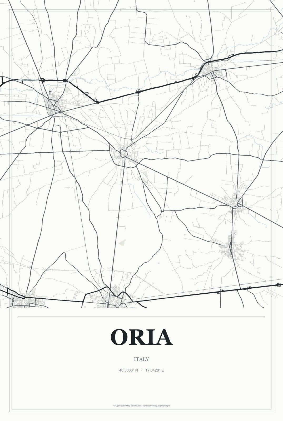 Oria, Italy City Map Aluminum Sign in Gallery Air style