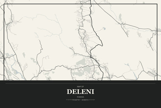 Deleni, Romania City Map Aluminum Sign in Museum Plaque style