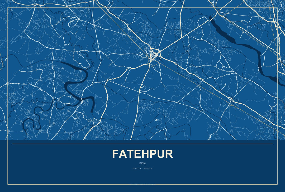 Fatehpur, Rajasthan, India City Map Aluminum Sign in Harbor Cobalt style