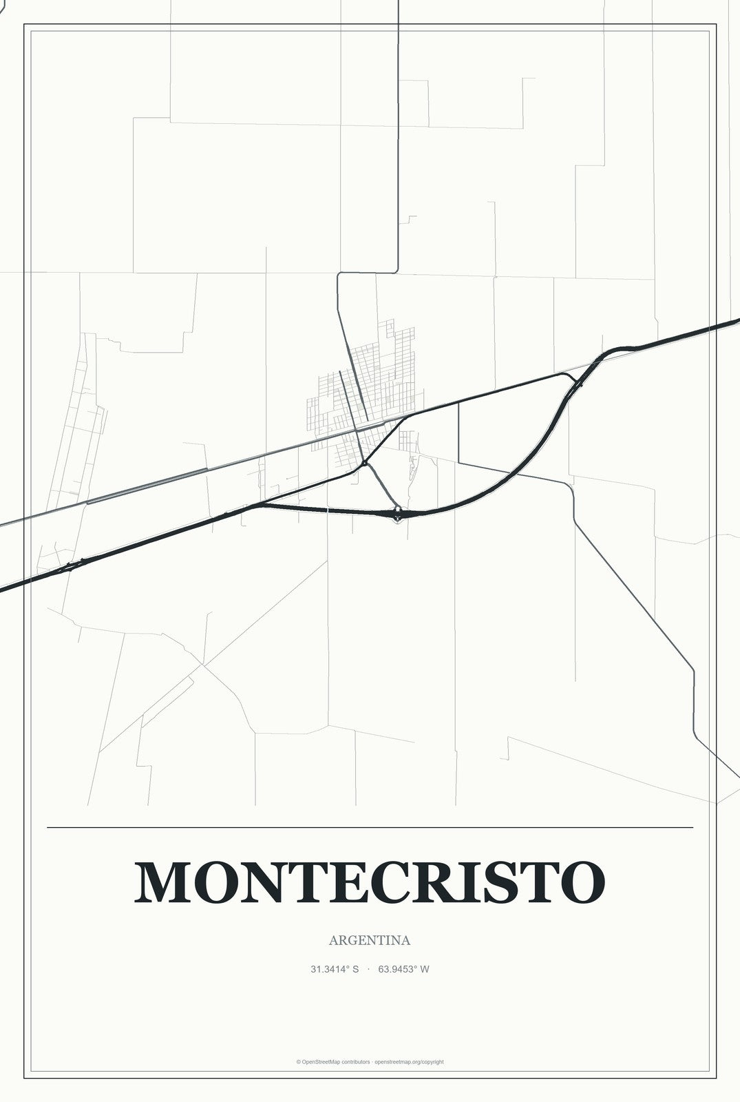 Montecristo, Argentina City Map Aluminum Sign in Gallery Air style