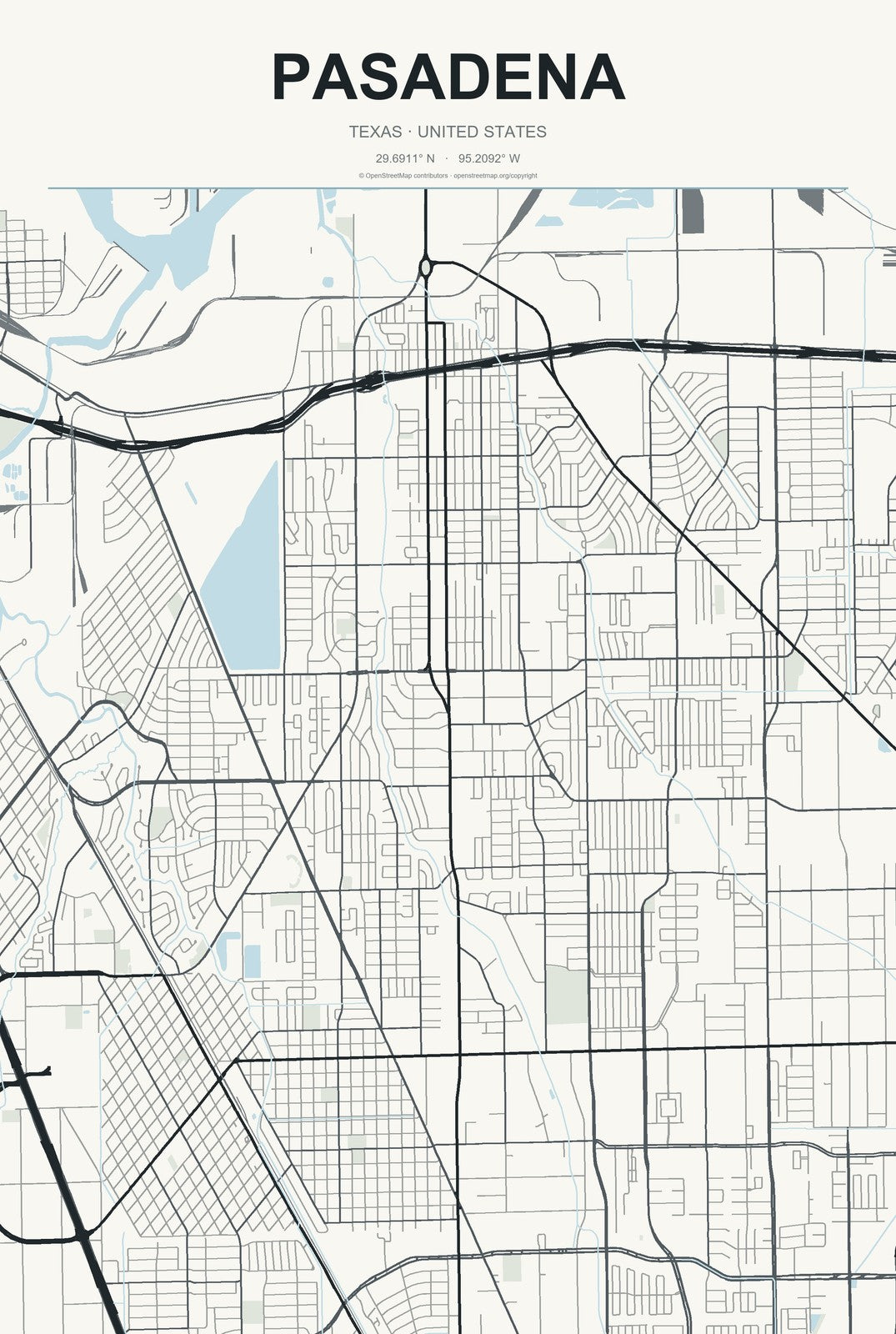 Pasadena, Texas City Map Aluminum Sign in Headline Atlas style