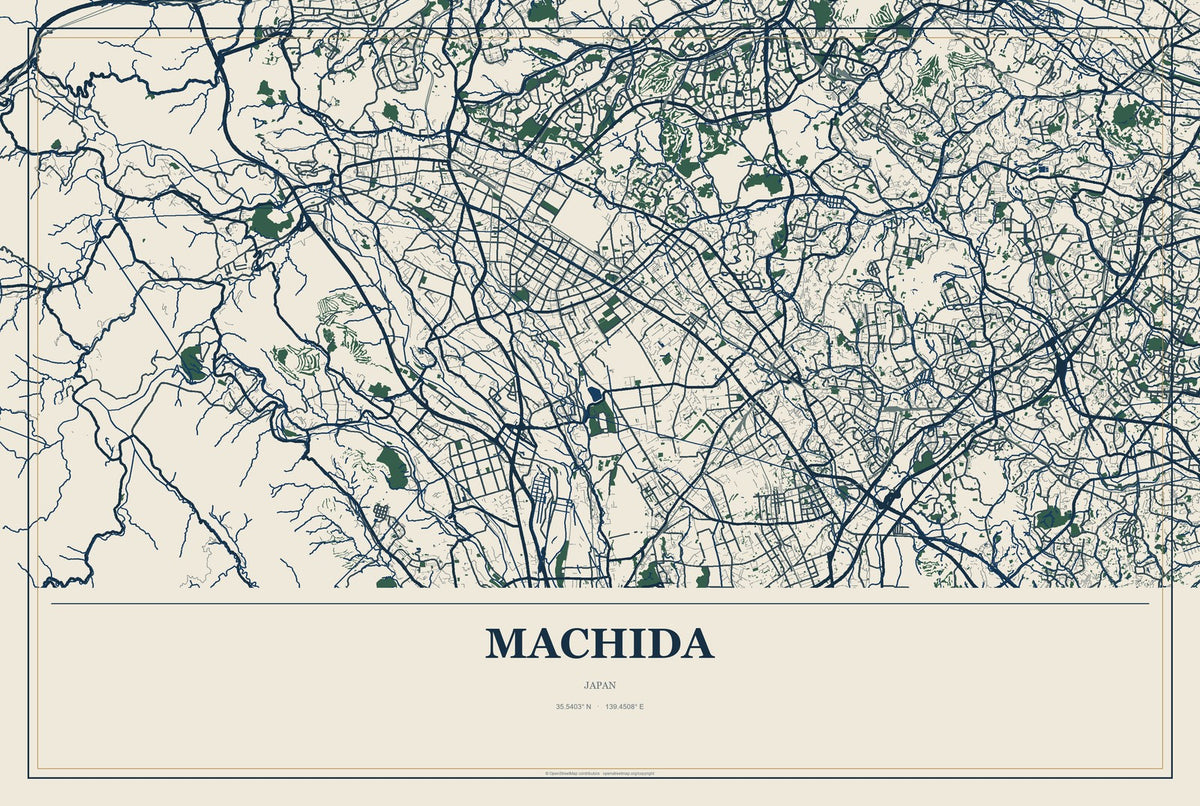 Machida, Japan City Map Aluminum Sign in Coastal Cutout style