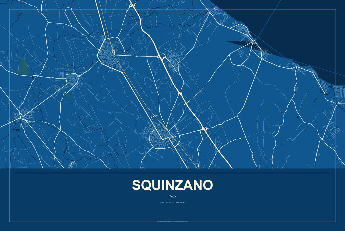 Squinzano, Italy City Map Aluminum Sign in Harbor Cobalt style