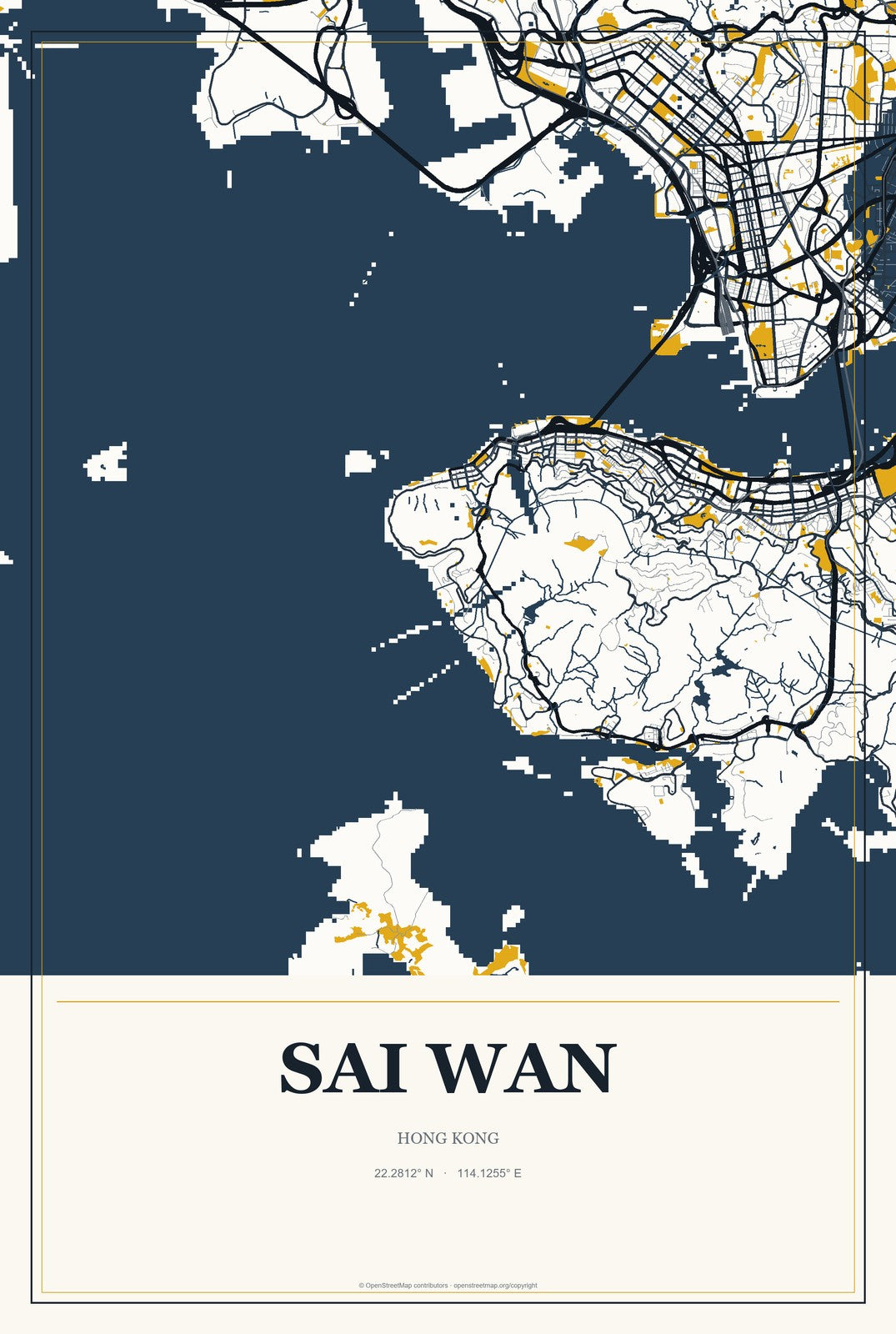 Sai Wan, Hong Kong City Map Aluminum Sign in Citrine Modern style